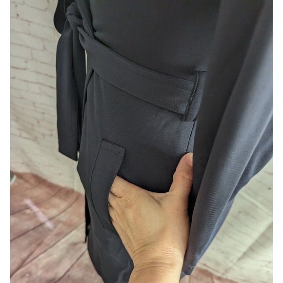 Ann Taylor Womens Dress Size 0 XS Trench Military Inspired Faux Wrap Black Navy - Picture 9 of 13